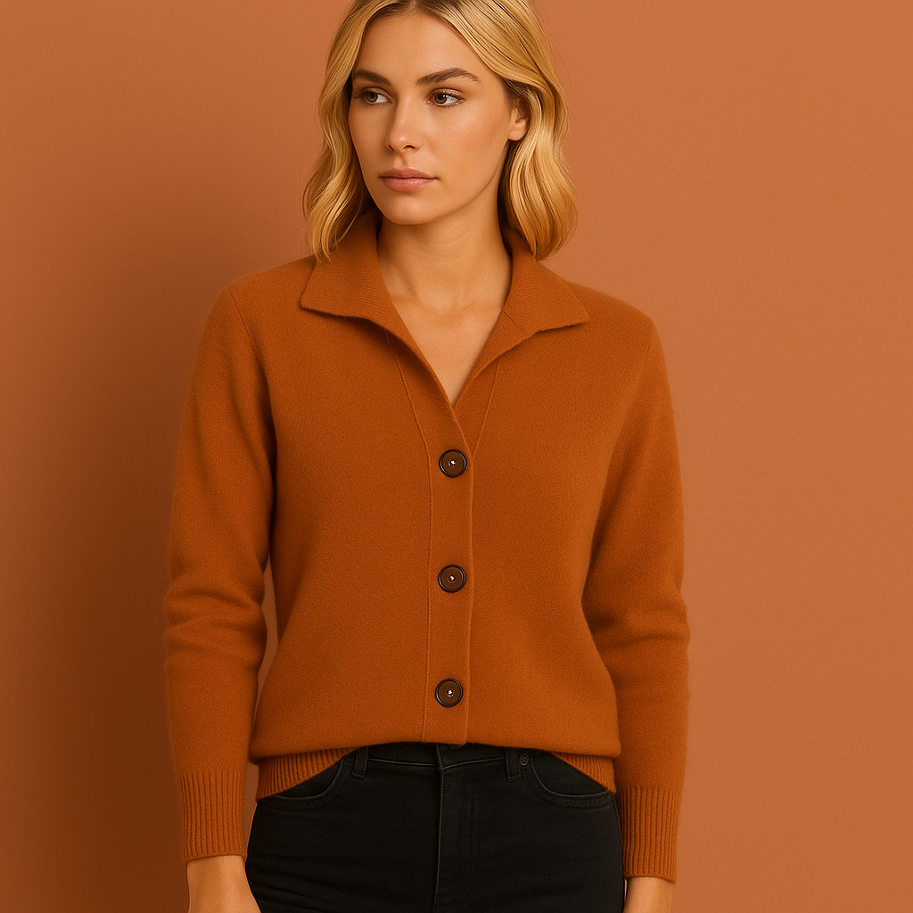 Dames vest in oranje met gebreid design, zacht en comfortabel voor casual en stijlvolle outfits.