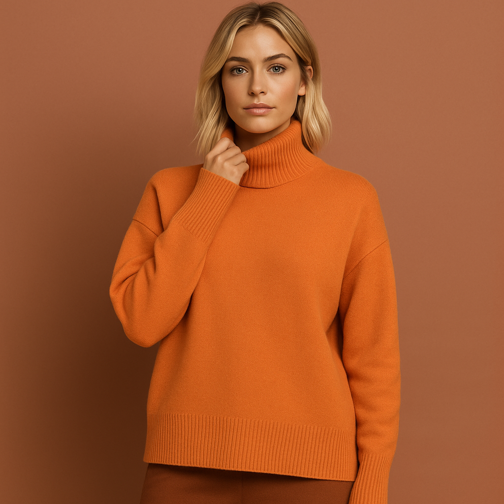 Oranje dames coltrui met oversized pasvorm en elegante uitstraling, ideaal voor casual en stijlvolle outfits.
