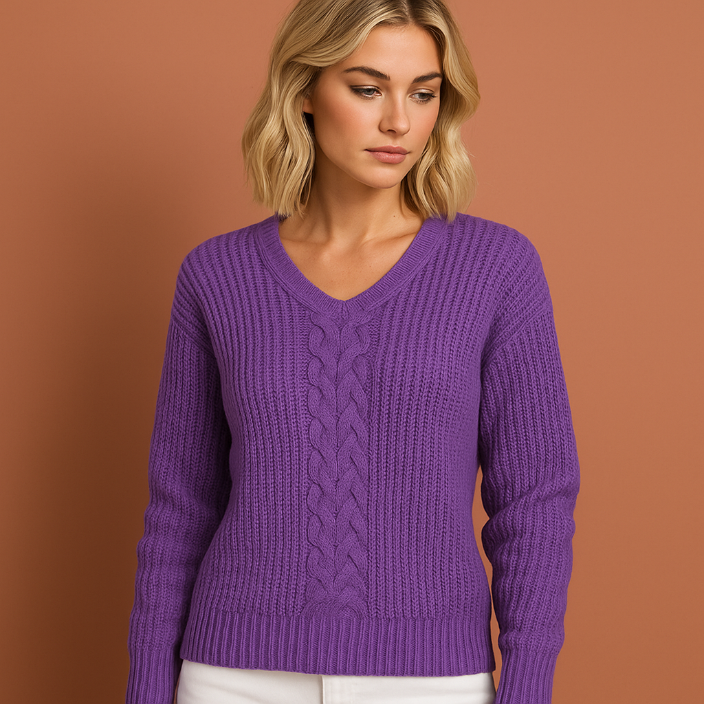 Dames gebreide trui in paars met stijlvolle uitstraling, zacht en comfortabel voor casual outfits.