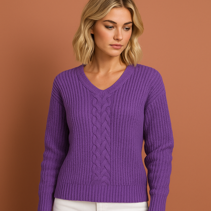 Dames gebreide trui in paars met stijlvolle uitstraling, zacht en comfortabel voor casual outfits.