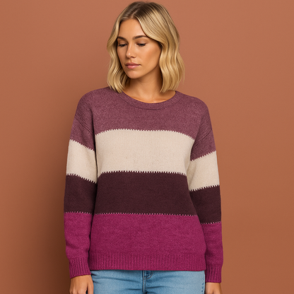 Dames trui in paars met warme uitstraling, comfortabel en elegant voor dagelijks gebruik.