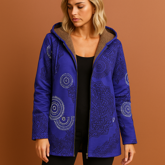 Dames tussenjas in paars met bloemenprint en zakken, zacht en comfortabel voor casual en stijlvolle outfits.
