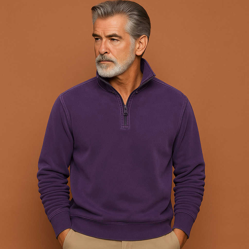 Paarse fleece sweater voor heren met comfortabele pasvorm, ideaal voor casual outfits en koude dagen.