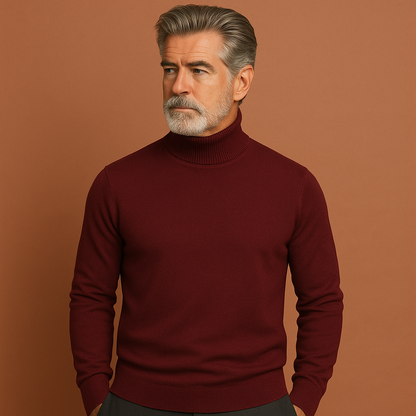 Rode coltrui voor heren met warme pasvorm en tijdloos ontwerp, ideaal voor koude dagen en stijlvolle outfits.