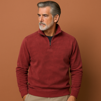 Rode fleece sweater voor heren met comfortabele pasvorm, ideaal voor casual outfits en koude dagen.