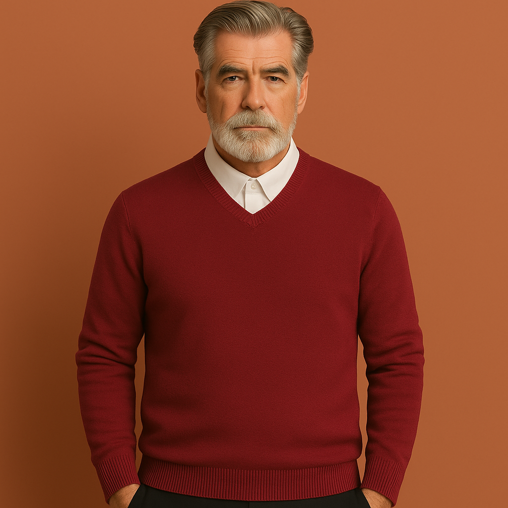 Rode heren trui met V-hals en comfortabele pasvorm, ideaal voor dagelijks gebruik en nette outfits.