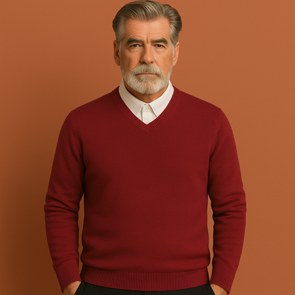 Rode heren trui met V-hals en comfortabele pasvorm, ideaal voor dagelijks gebruik en nette outfits.