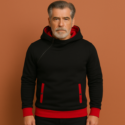 Slim-fit hoodie voor heren in rode kleur met contrasterende details, ideaal voor casual en sportieve outfits.