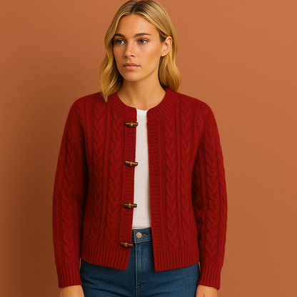 Rood damesvest met retro design en elegante uitstraling, ideaal voor casual en stijlvolle outfits.