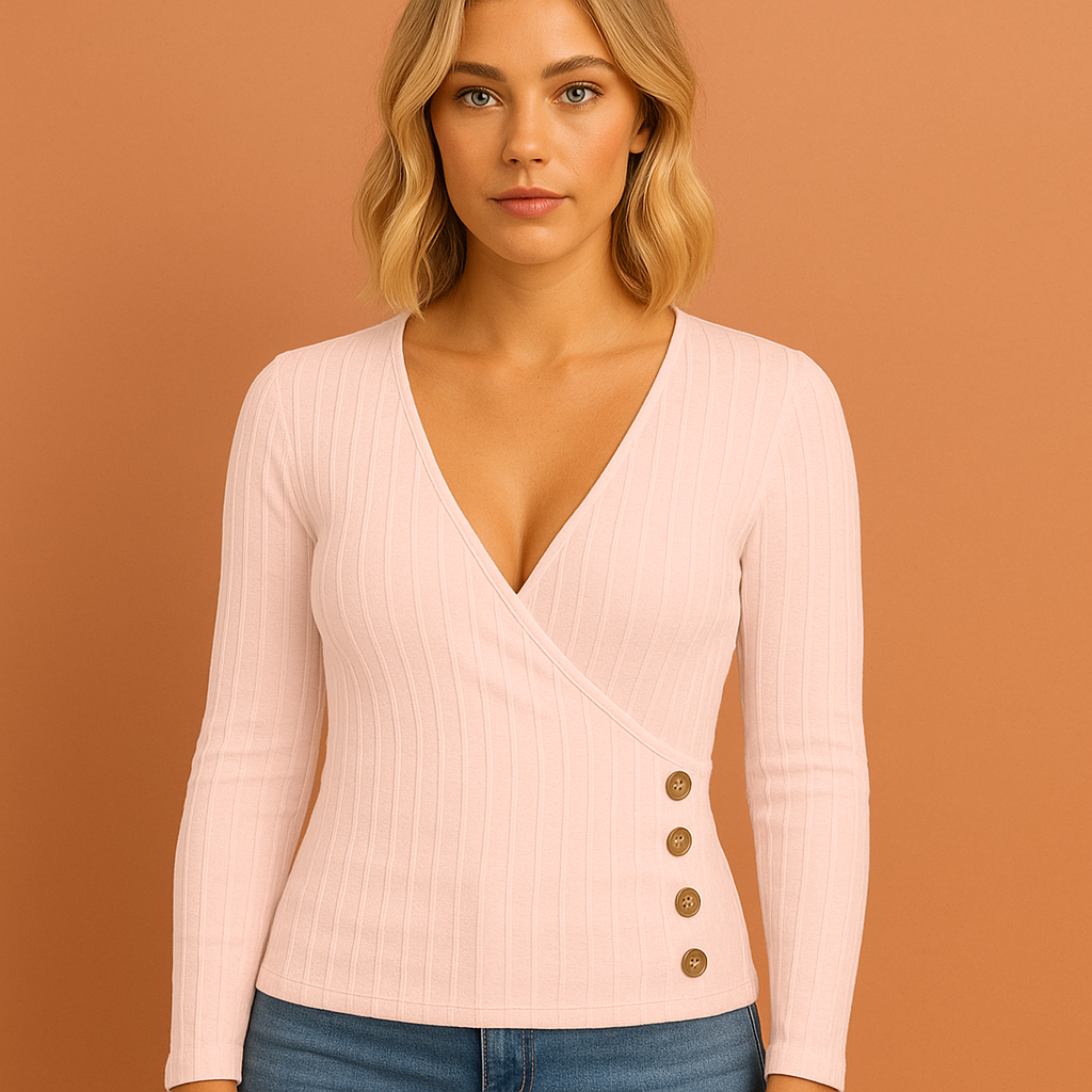 Dames V-hals trui in roze met zachte pasvorm, comfortabel en stijlvol voor casual outfits.