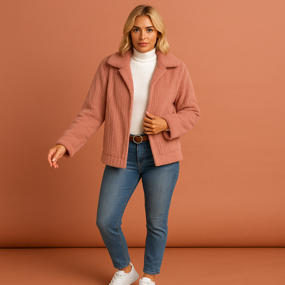 Dames lang fleece vest in roze met kraag, zacht en comfortabel voor casual en stijlvolle outfits.