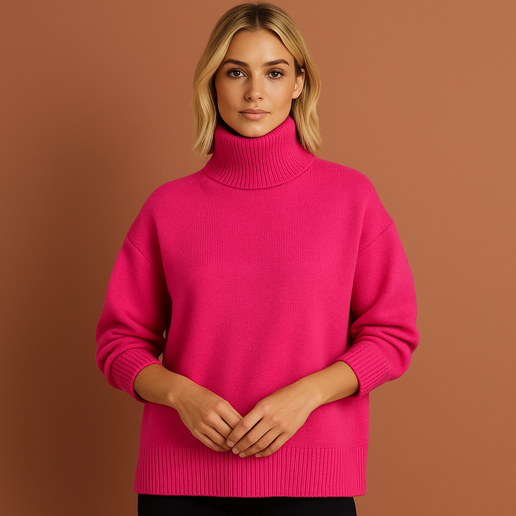 Roze dames coltrui met oversized pasvorm en elegante uitstraling, ideaal voor casual en stijlvolle outfits.