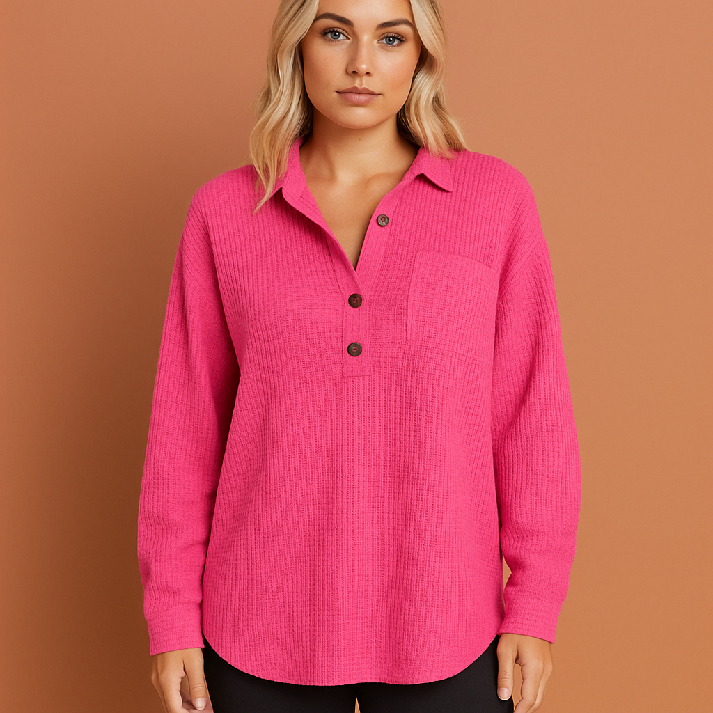 Roze oversized blouse voor dames met casual pasvorm, luchtig en stijlvol voor lente- en zomerdagen.