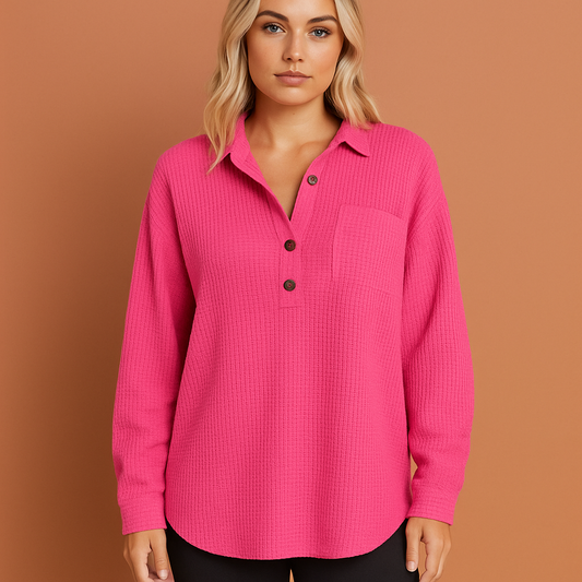Roze oversized blouse voor dames met casual pasvorm, luchtig en stijlvol voor lente- en zomerdagen.