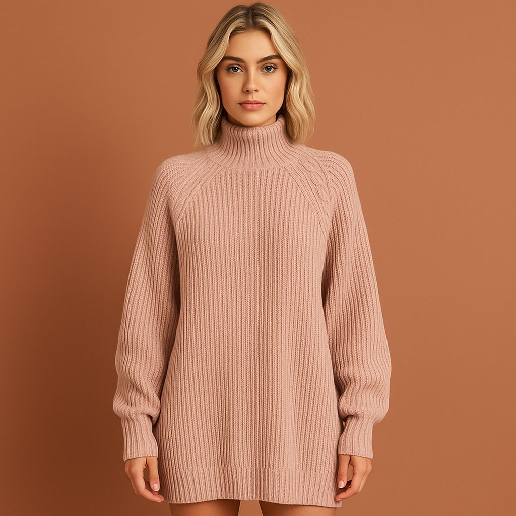 Roze sweaterjurk voor dames met moderne pasvorm, zacht en comfortabel voor casual en stijlvolle outfits.