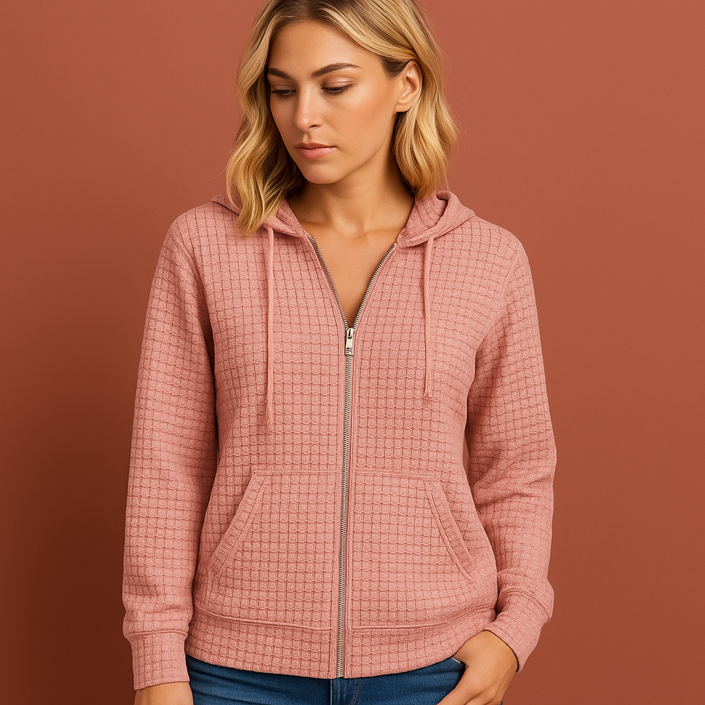 Roze dames sweatshirt met capuchon en ritssluiting, ideaal voor dagelijks comfort en casual outfits.