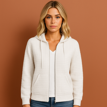 Wit dames sweatshirt met capuchon en ritssluiting, ideaal voor dagelijks comfort en casual outfits.