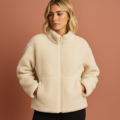 Damesjas in wit met stijlvolle pasvorm, warm en comfortabel voor herfst en winter.