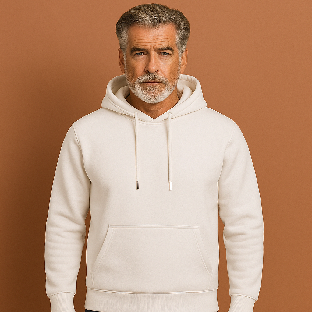 Heren hoodie in wit met minimalistisch design, zacht en comfortabel voor casual en stijlvolle outfits.