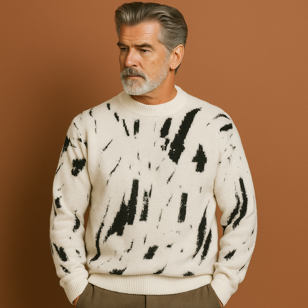 Oversized trui met abstract patroon voor heren in wit, ideaal voor casual outfits en warme dagen.