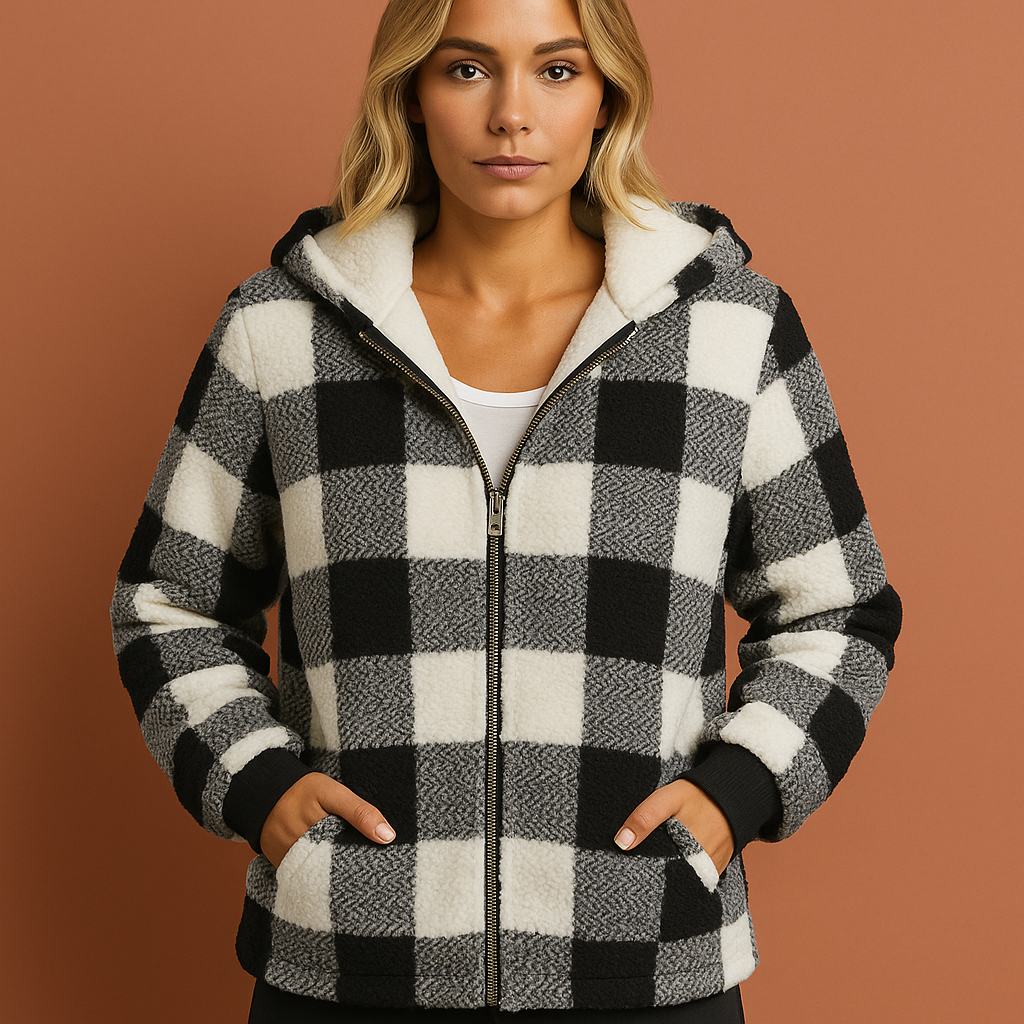 Fleece vest met ruitpatroon voor dames in zwarte kleur, ideaal voor koude dagen en casual outfits.