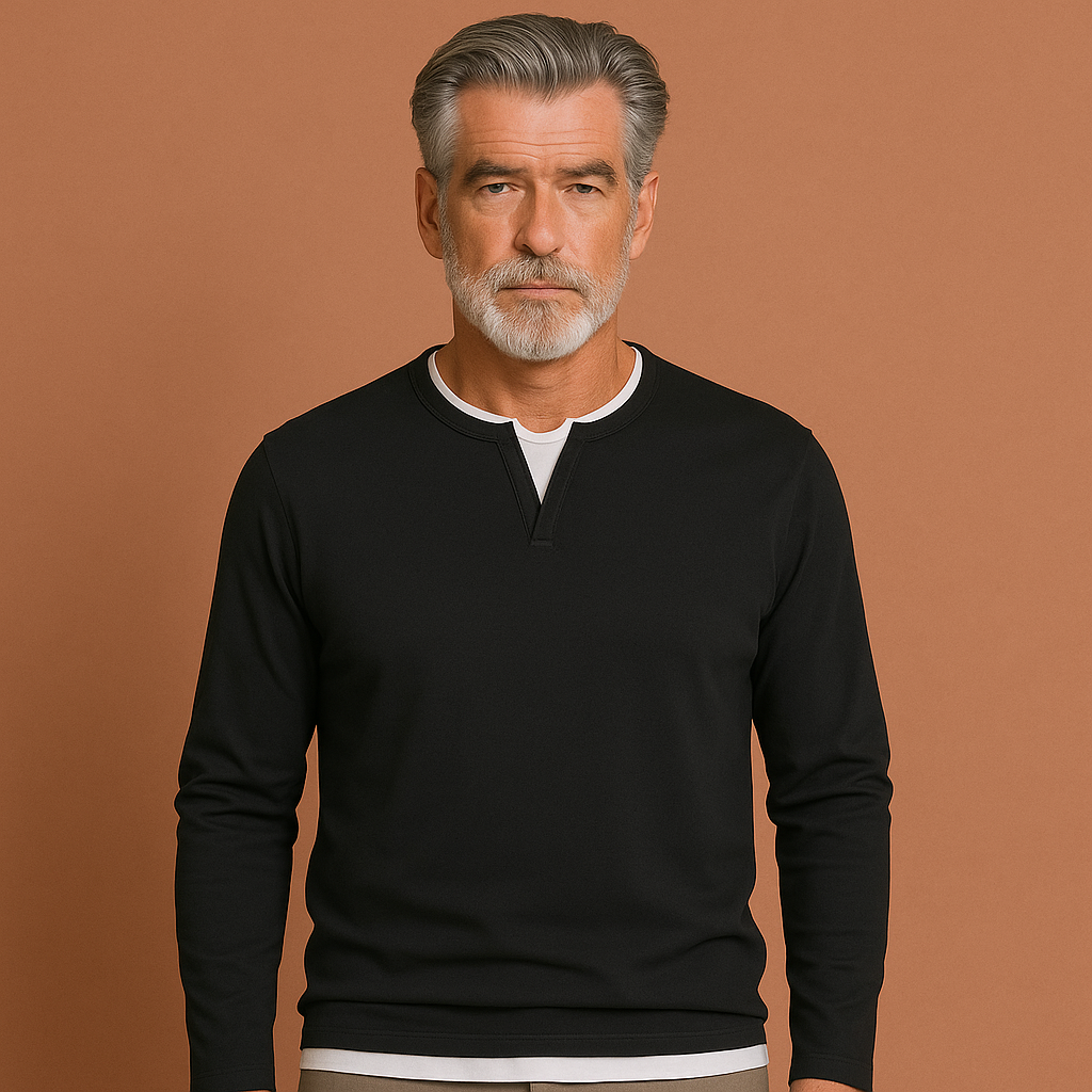 Zwarte casual longsleeve met V-hals voor heren met moderne pasvorm, ideaal voor dagelijkse outfits.