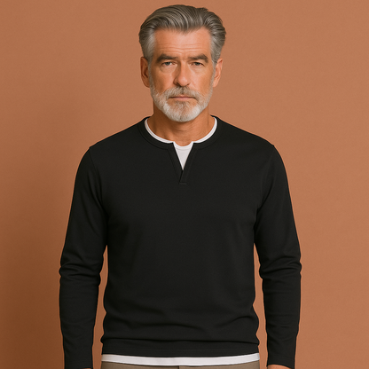 Zwarte casual longsleeve met V-hals voor heren met moderne pasvorm, ideaal voor dagelijkse outfits.