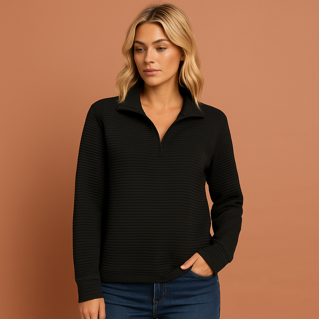 Zwarte chique sweater voor dames met moderne pasvorm, zacht en comfortabel voor casual of stijlvolle outfits in koude seizoenen.