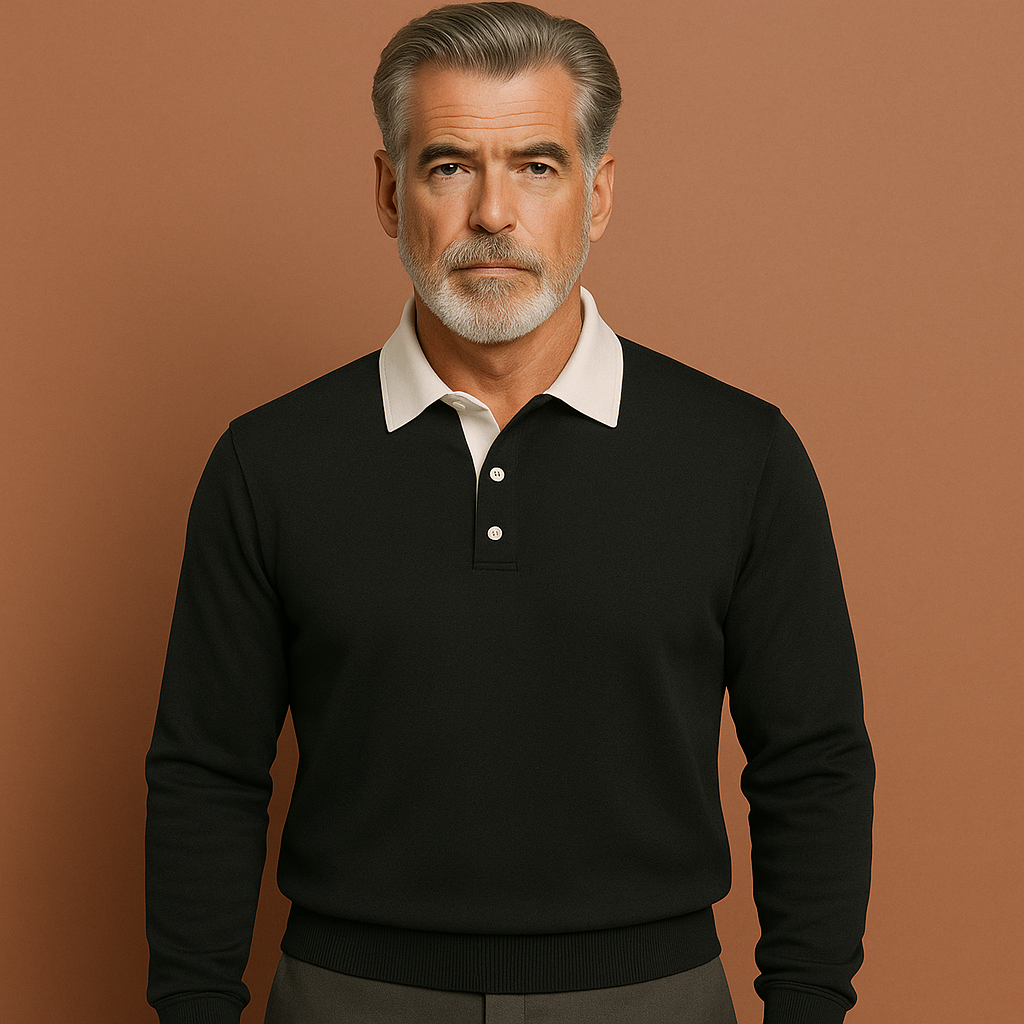 Zwarte herensweater met moderne pasvorm en tijdloos design, ideaal voor dagelijks gebruik en casual outfits