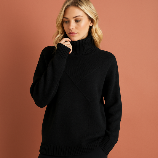 Dames coltrui in zwart met geometrisch patroon, zacht en comfortabel voor casual en stijlvolle outfits.