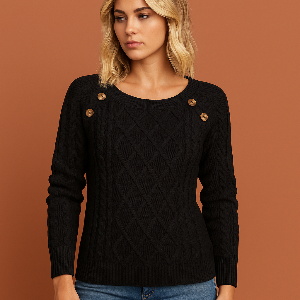 Dames sweater in zwart met moderne look, warm en comfortabel voor dagelijks gebruik.