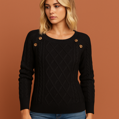 Dames sweater in zwart met moderne look, warm en comfortabel voor dagelijks gebruik.