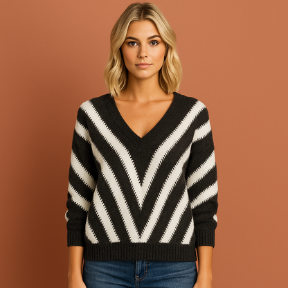 Dames trui in zwart met retrodesign, tijdloos en comfortabel voor herfst en winter.