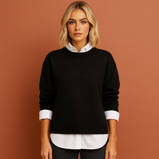 Dames trui in zwart met oversized pasvorm, zacht en comfortabel voor casual en stijlvolle outfits.