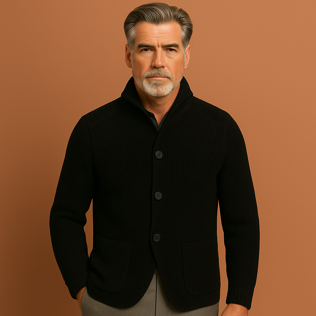 Zwarte heren blazer met gebreide structuur en moderne regular fit, perfect voor casual of formele outfits.