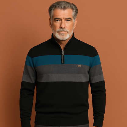 Zwarte gebreide trui voor heren met comfortabele pasvorm en tijdloos design, ideaal voor koele dagen.