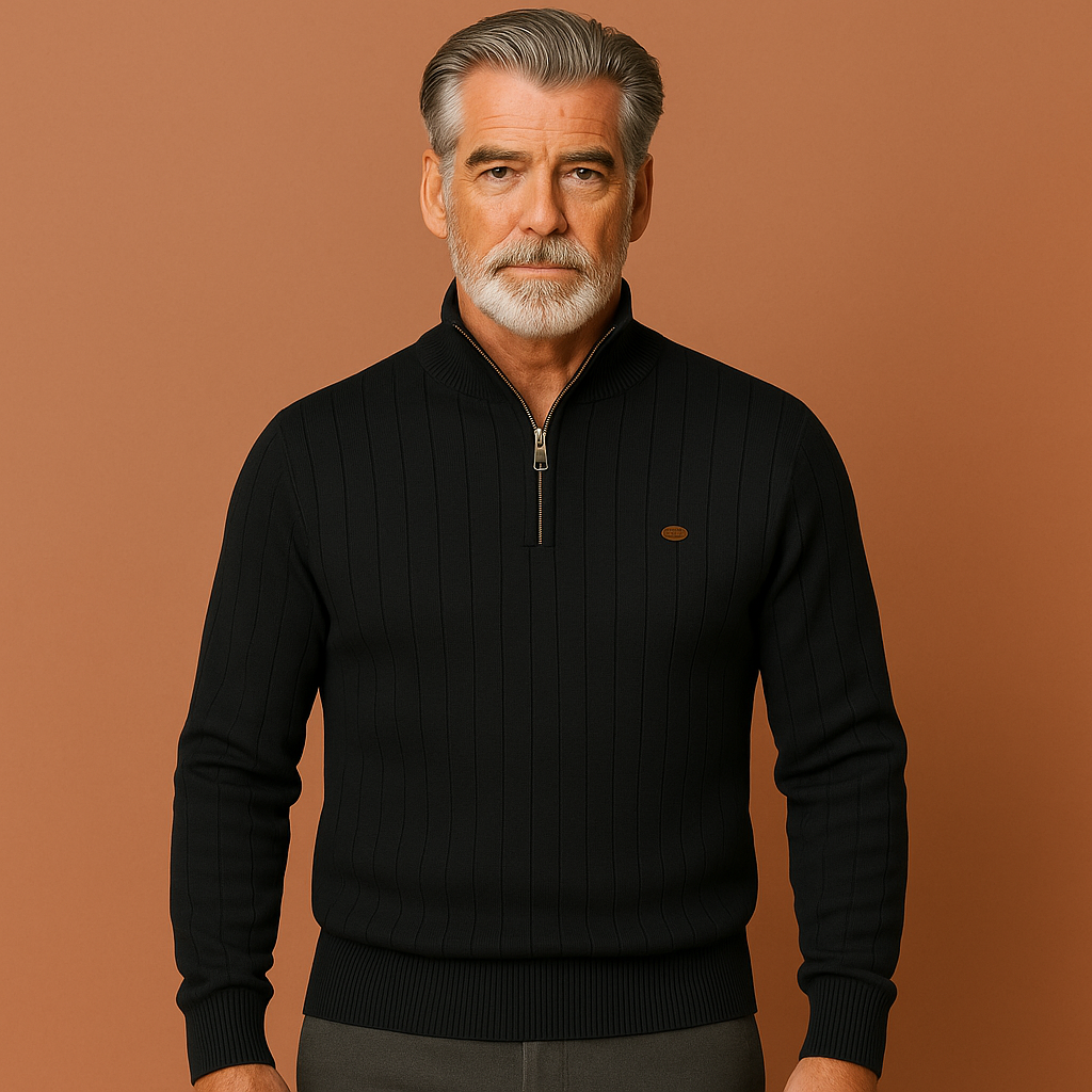 Zwart Gebreide zip-up trui voor heren met warm ontwerp en klassiek model, ideaal voor koude dagen en casual outfits