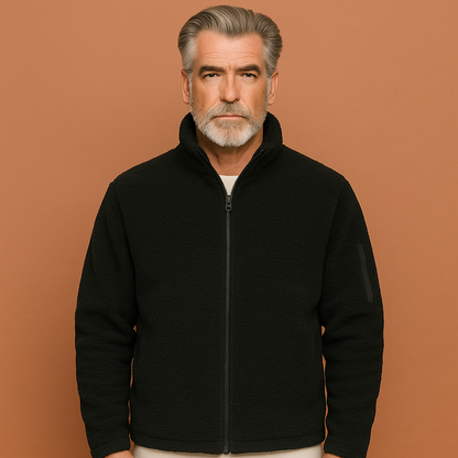 Heren fleecejas met capuchon in grijze kleur, ideaal voor koude dagen en outdoor gebruik.