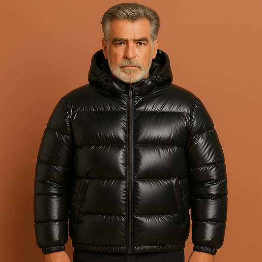 Heren puffer jacket in zwart met waterafstotend design, warm en comfortabel voor koude winterdagen.