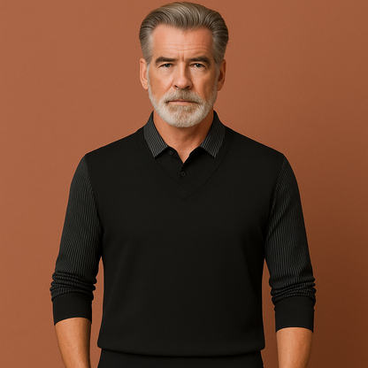 Zwarte sweater voor heren met comfortabele pasvorm en luxe uitstraling, ideaal voor werk, vrije tijd en dagelijks gebruik.