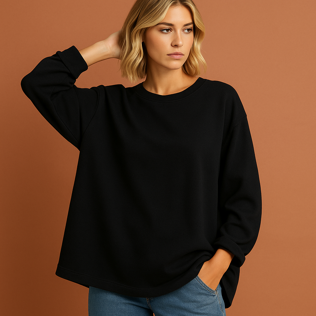 Zwarte oversized sweater voor dames met moderne uitstraling, perfect voor casual outfits en ontspannen dagen.