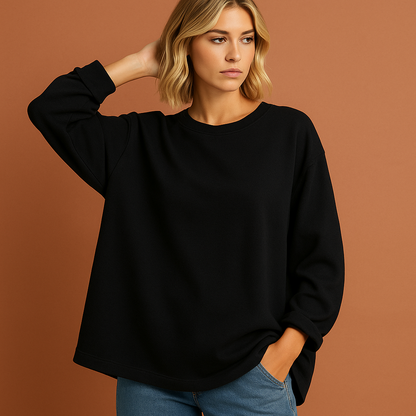 Zwarte oversized sweater voor dames met moderne uitstraling, perfect voor casual outfits en ontspannen dagen.