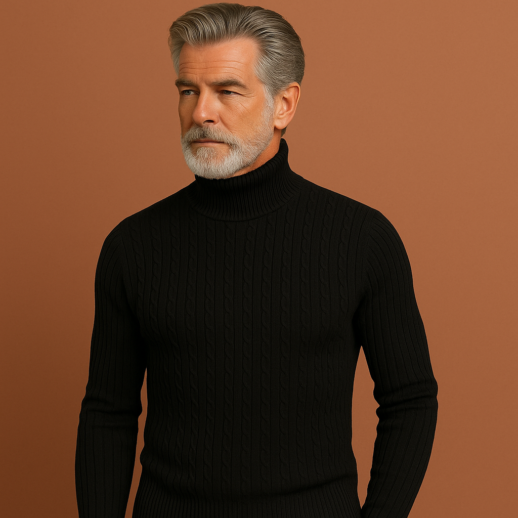 Ribgebreide coltrui voor heren in zwart met warme pasvorm en tijdloos design voor casual en formele outfits.