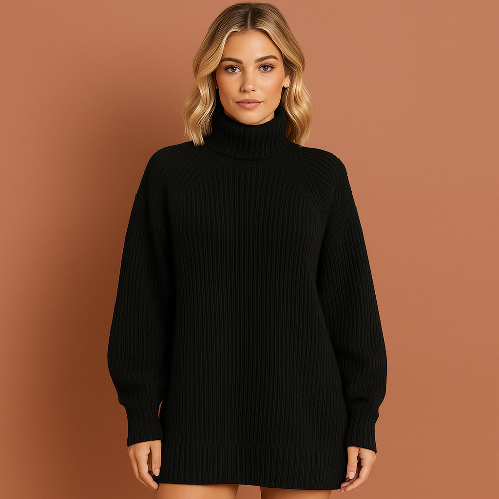 Zwarte sweaterjurk voor dames met moderne pasvorm, zacht en comfortabel voor casual en stijlvolle outfits.