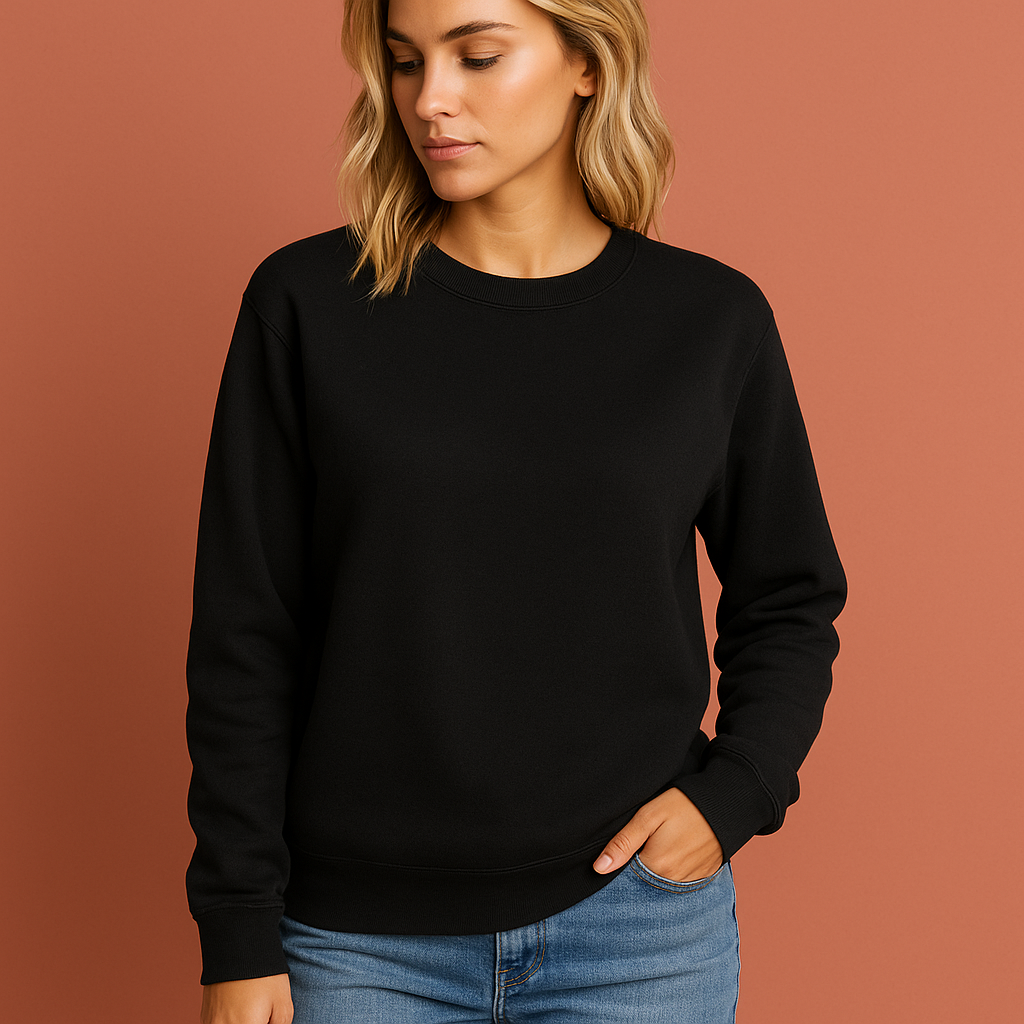 Zwarte dames trui met ronde hals, ideaal voor dagelijks comfort en casual outfits.