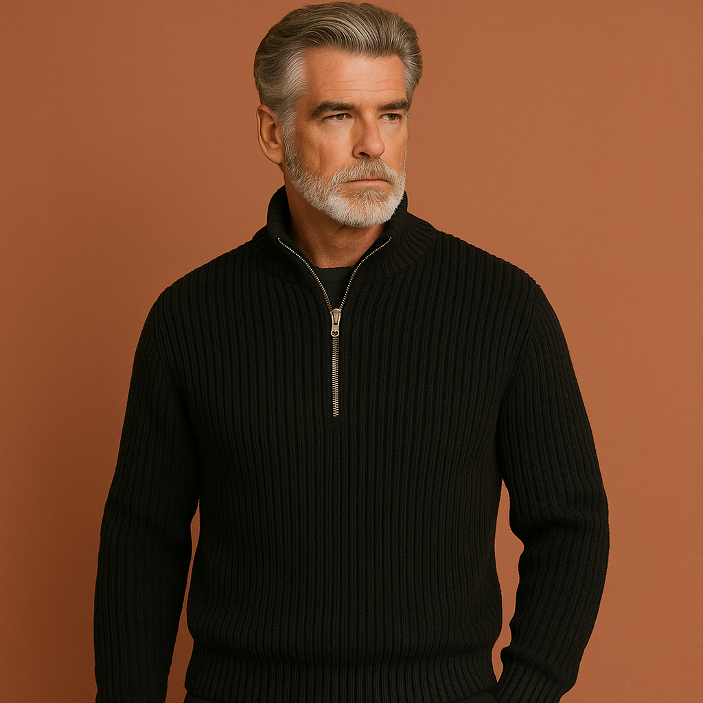 Zip pullover trui voor heren in zwarte kleur, ideaal voor koude dagen en casual outfits.